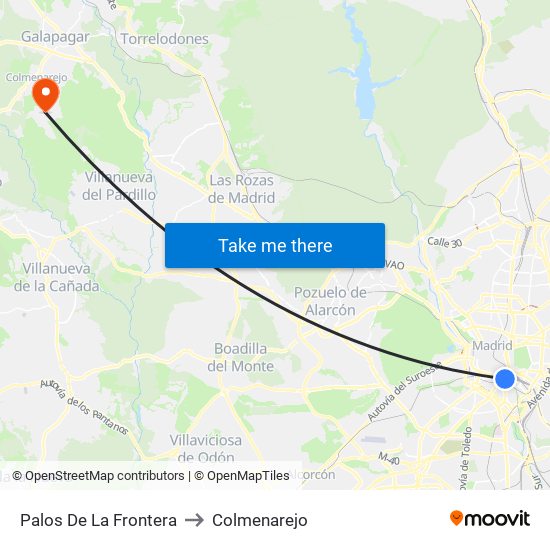 Palos De La Frontera to Colmenarejo map