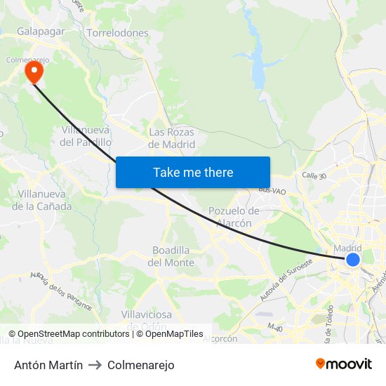 Antón Martín to Colmenarejo map