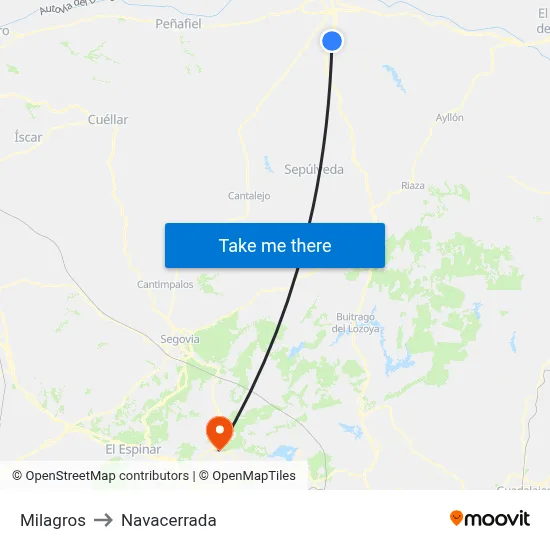 Milagros to Navacerrada map