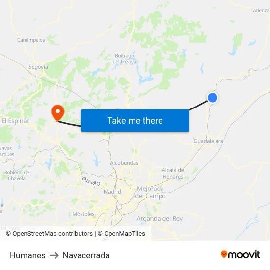 Humanes to Navacerrada map