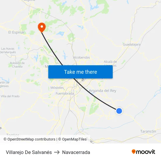 Villarejo De Salvanés to Navacerrada map