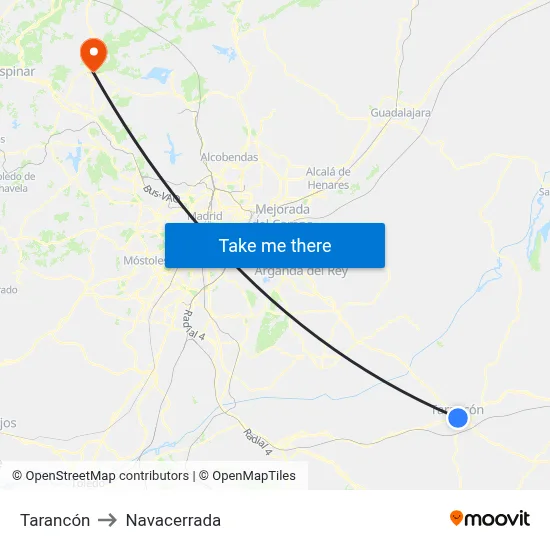 Tarancón to Navacerrada map
