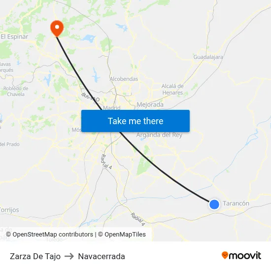 Zarza De Tajo to Navacerrada map