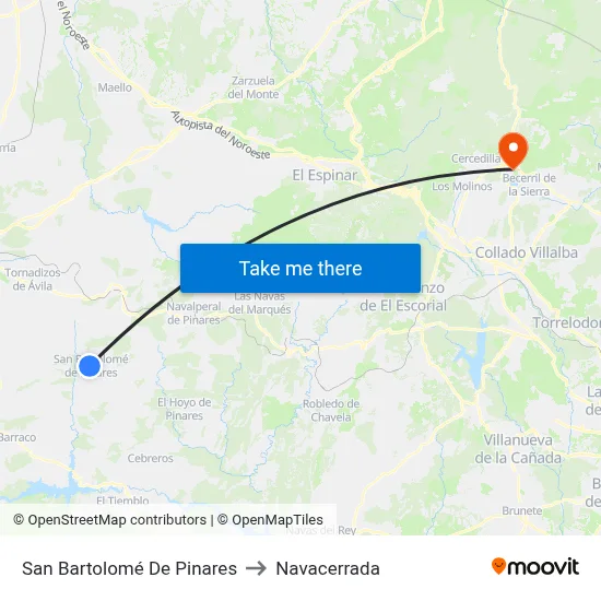 San Bartolomé De Pinares to Navacerrada map