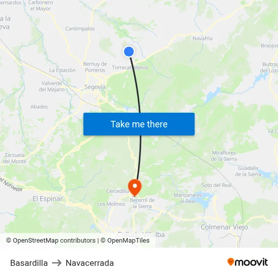 Basardilla to Navacerrada map