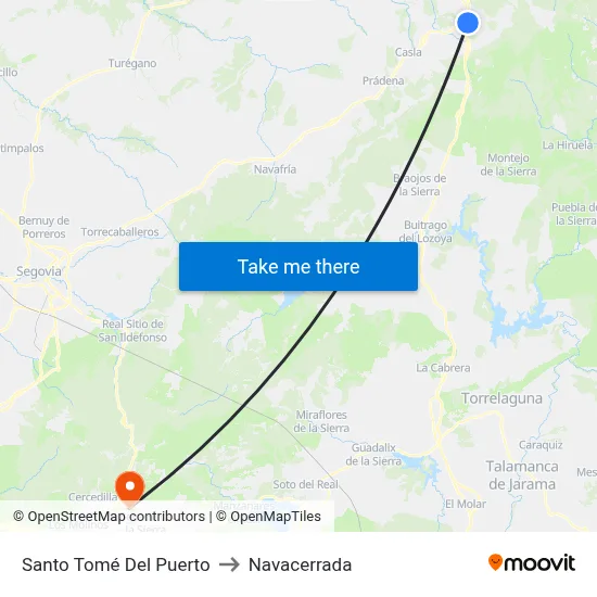 Santo Tomé Del Puerto to Navacerrada map