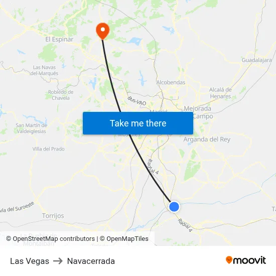 Las Vegas to Navacerrada map