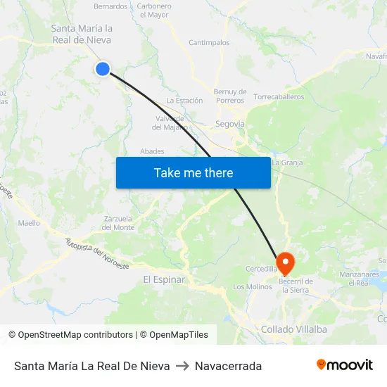 Santa María La Real De Nieva to Navacerrada map