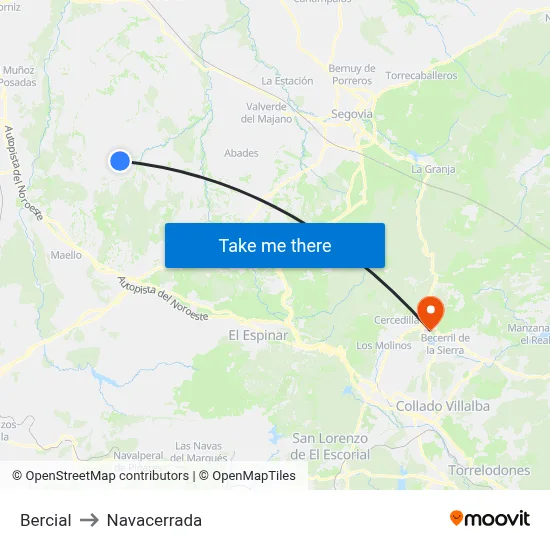 Bercial to Navacerrada map
