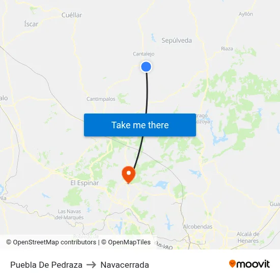 Puebla De Pedraza to Navacerrada map
