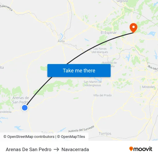 Arenas De San Pedro to Navacerrada map