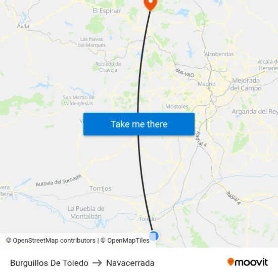 Burguillos De Toledo to Navacerrada map