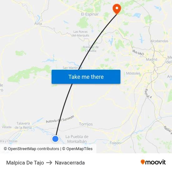 Malpica De Tajo to Navacerrada map