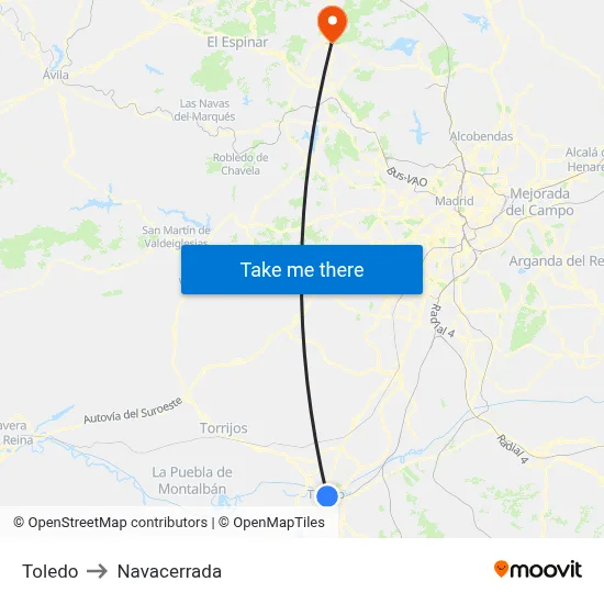 Toledo to Navacerrada map
