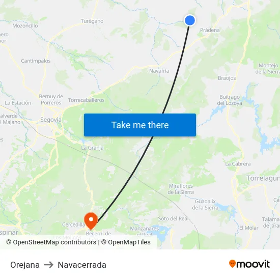 Orejana to Navacerrada map
