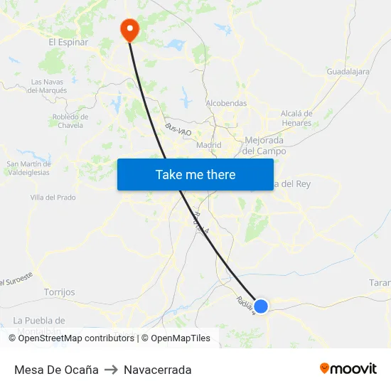 Mesa De Ocaña to Navacerrada map