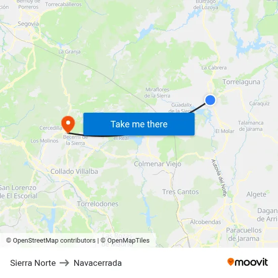 Sierra Norte to Navacerrada map