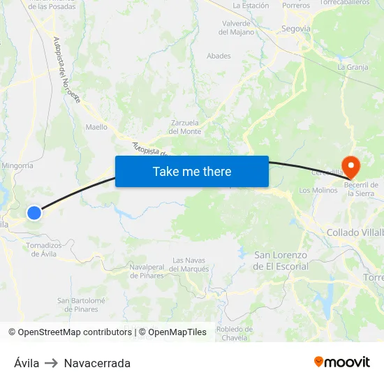 Ávila to Navacerrada map
