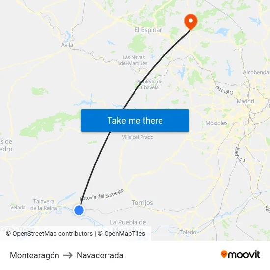 Montearagón to Navacerrada map