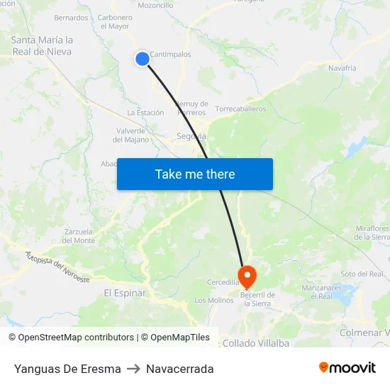 Yanguas De Eresma to Navacerrada map