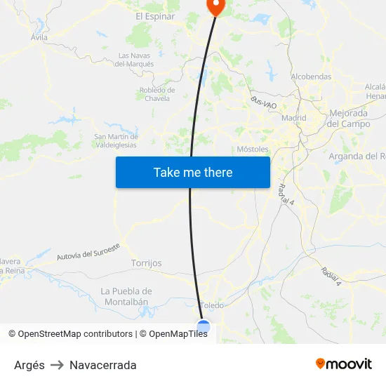 Argés to Navacerrada map