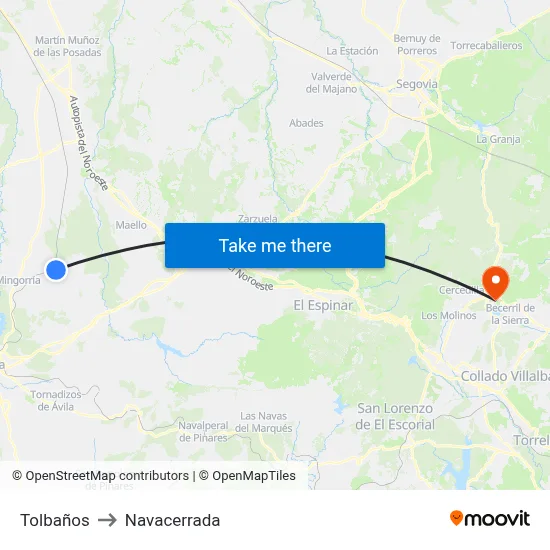 Tolbaños to Navacerrada map