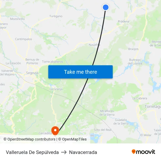 Valleruela De Sepúlveda to Navacerrada map