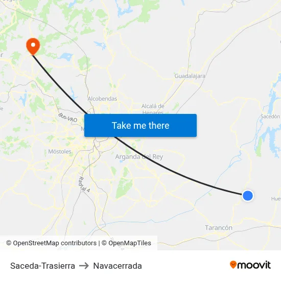 Saceda-Trasierra to Navacerrada map