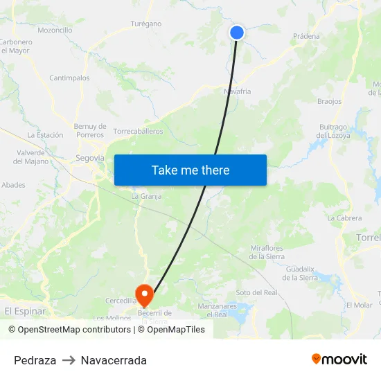 Pedraza to Navacerrada map