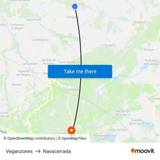 Veganzones to Navacerrada map