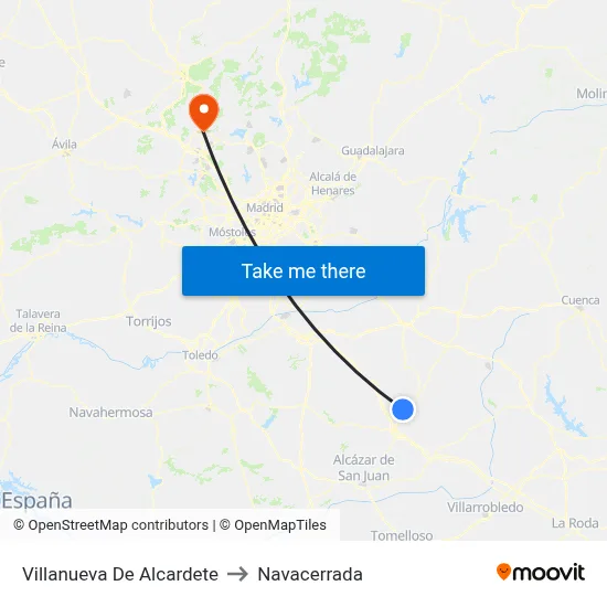 Villanueva De Alcardete to Navacerrada map