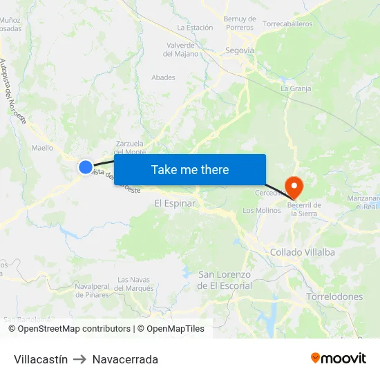 Villacastín to Navacerrada map