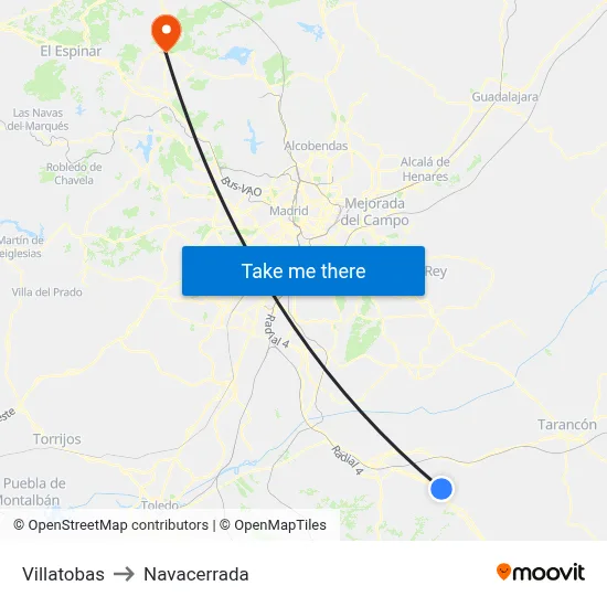 Villatobas to Navacerrada map