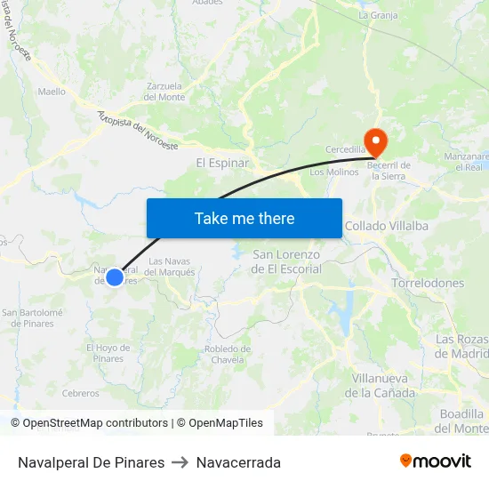 Navalperal De Pinares to Navacerrada map
