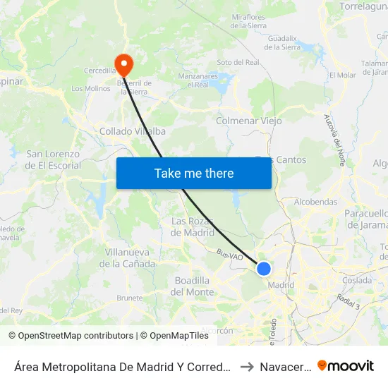 Área Metropolitana De Madrid Y Corredor Del Henares to Navacerrada map