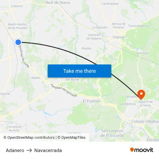 Adanero to Navacerrada map