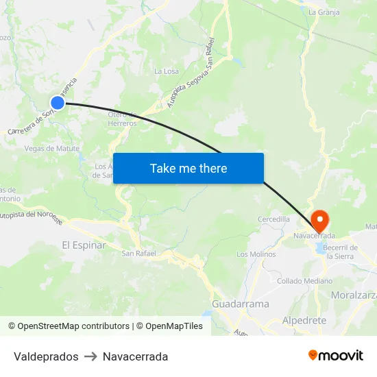 Valdeprados to Navacerrada map