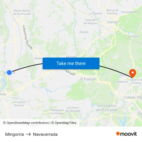 Mingorría to Navacerrada map