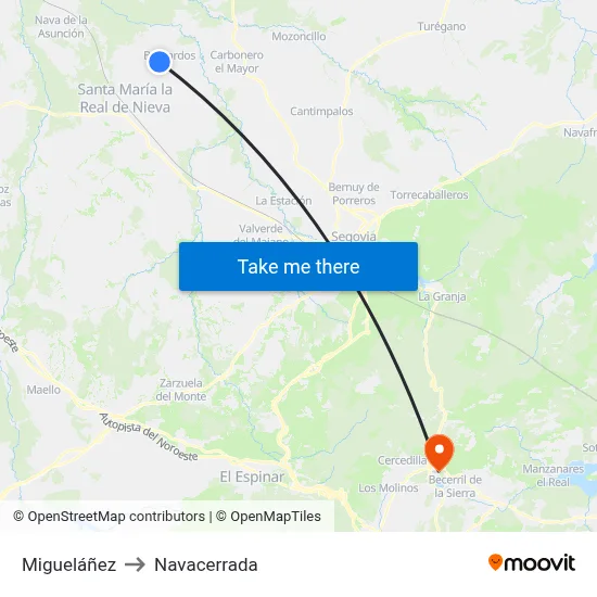 Migueláñez to Navacerrada map