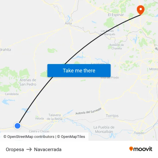 Oropesa to Navacerrada map