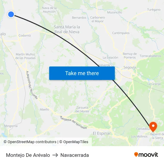 Montejo De Arévalo to Navacerrada map