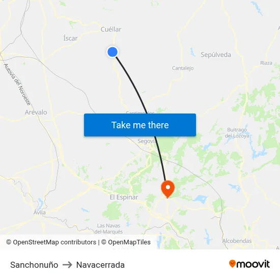 Sanchonuño to Navacerrada map
