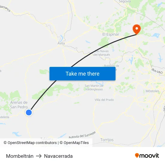 Mombeltrán to Navacerrada map