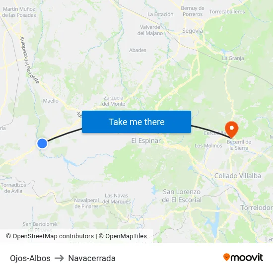 Ojos-Albos to Navacerrada map