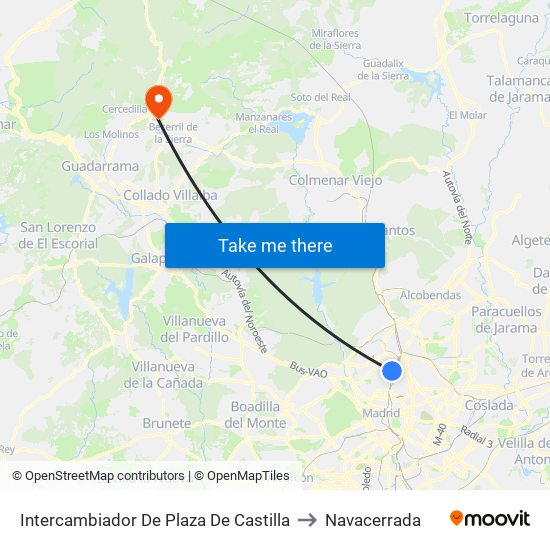 Intercambiador De Plaza De Castilla to Navacerrada map
