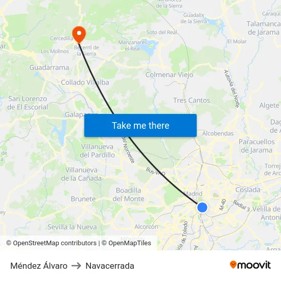 Méndez Álvaro to Navacerrada map