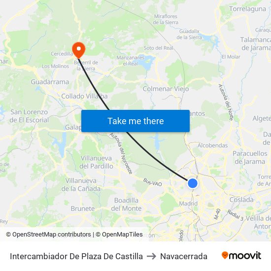 Intercambiador De Plaza De Castilla to Navacerrada map