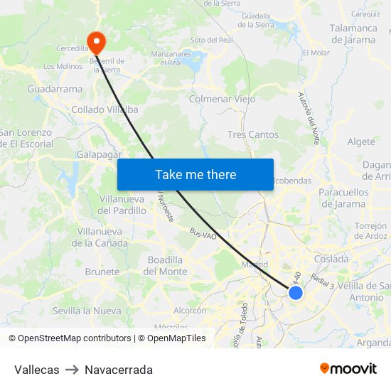 Vallecas to Navacerrada map