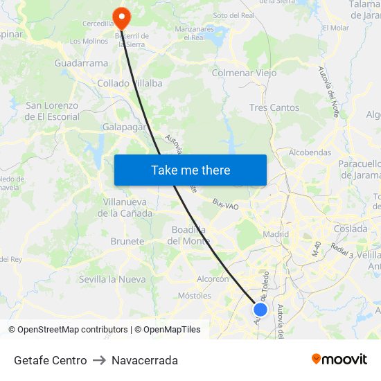 Getafe Centro to Navacerrada map