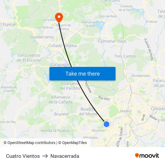 Cuatro Vientos to Navacerrada map